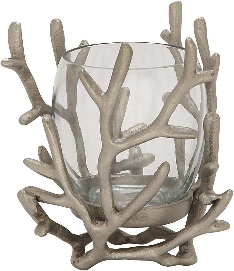 Aluminum Metal Pillar Hurricane Lamp with Coral Design