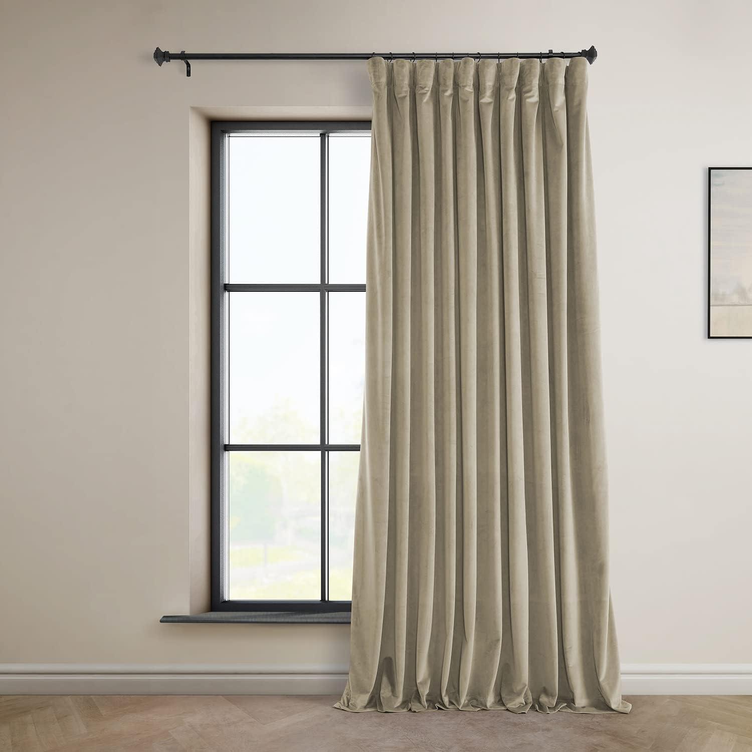 HPD Half Price Drapes Light Beige Heritage Plush Velvet Room Darkening Curtains for Bedroom & Living Room Curtains (1 Panel), Window Curtains 84 inches long, Extra Wide Curtains & Drapes, 100W X 84L