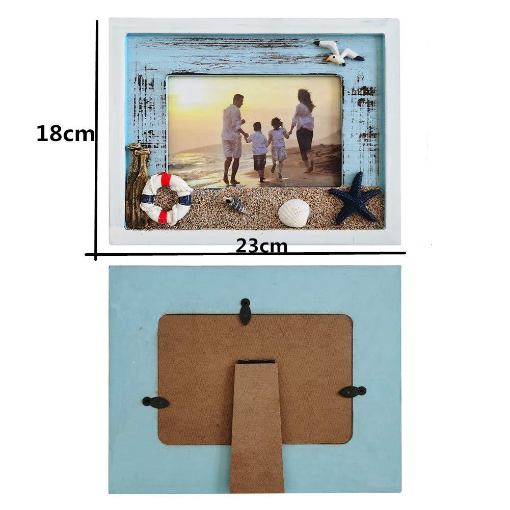 MUAMAX Beach Picture Frames 4 x 6 Ocean Photo Frame 4 by 6 Distressed Wooden Weathered Frames Coastal Frames Nautical Photo Stand Kids Gifts