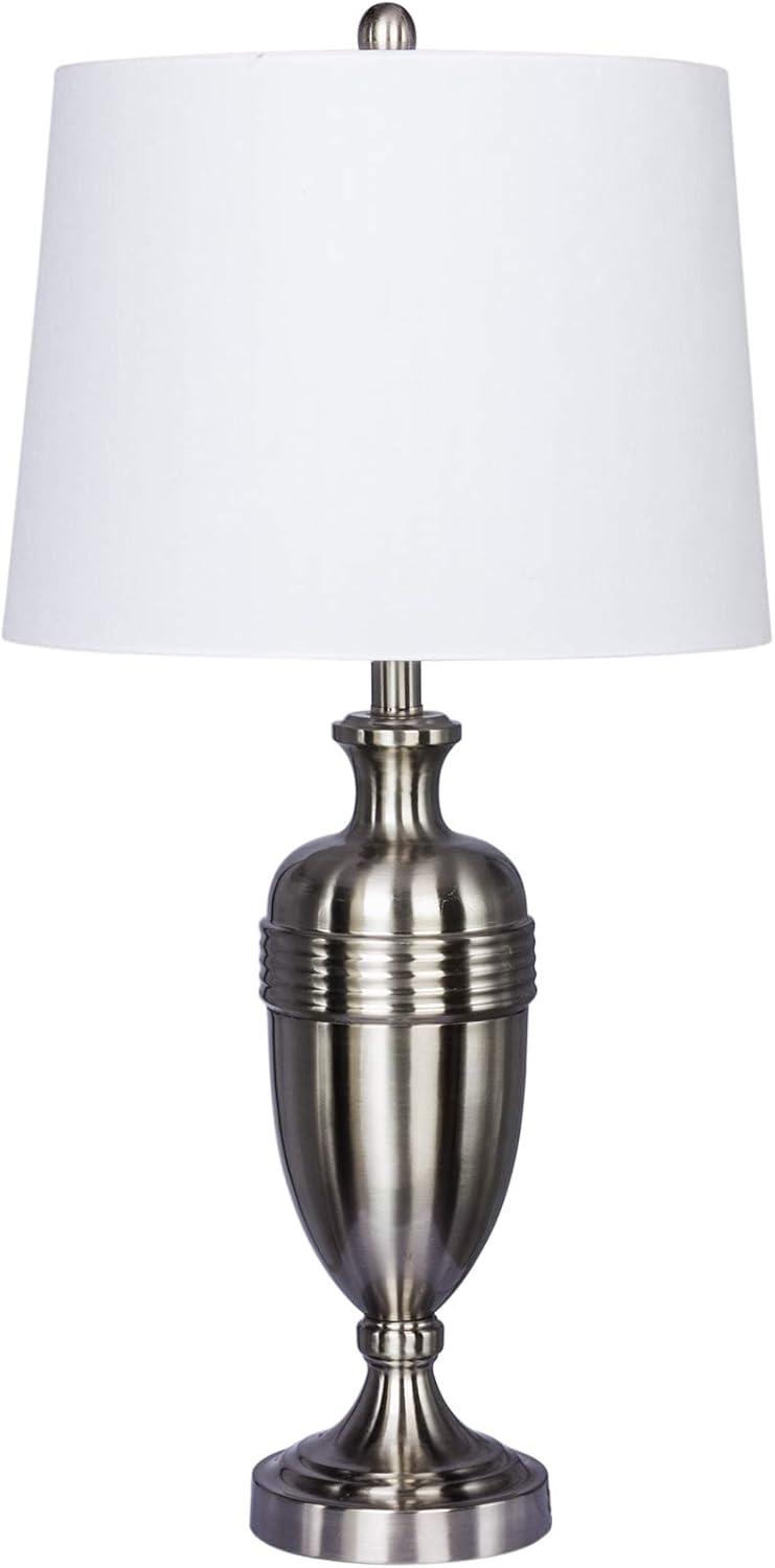 Brushed Steel 29.25" Decorative Urn Table Lamp with White Shade