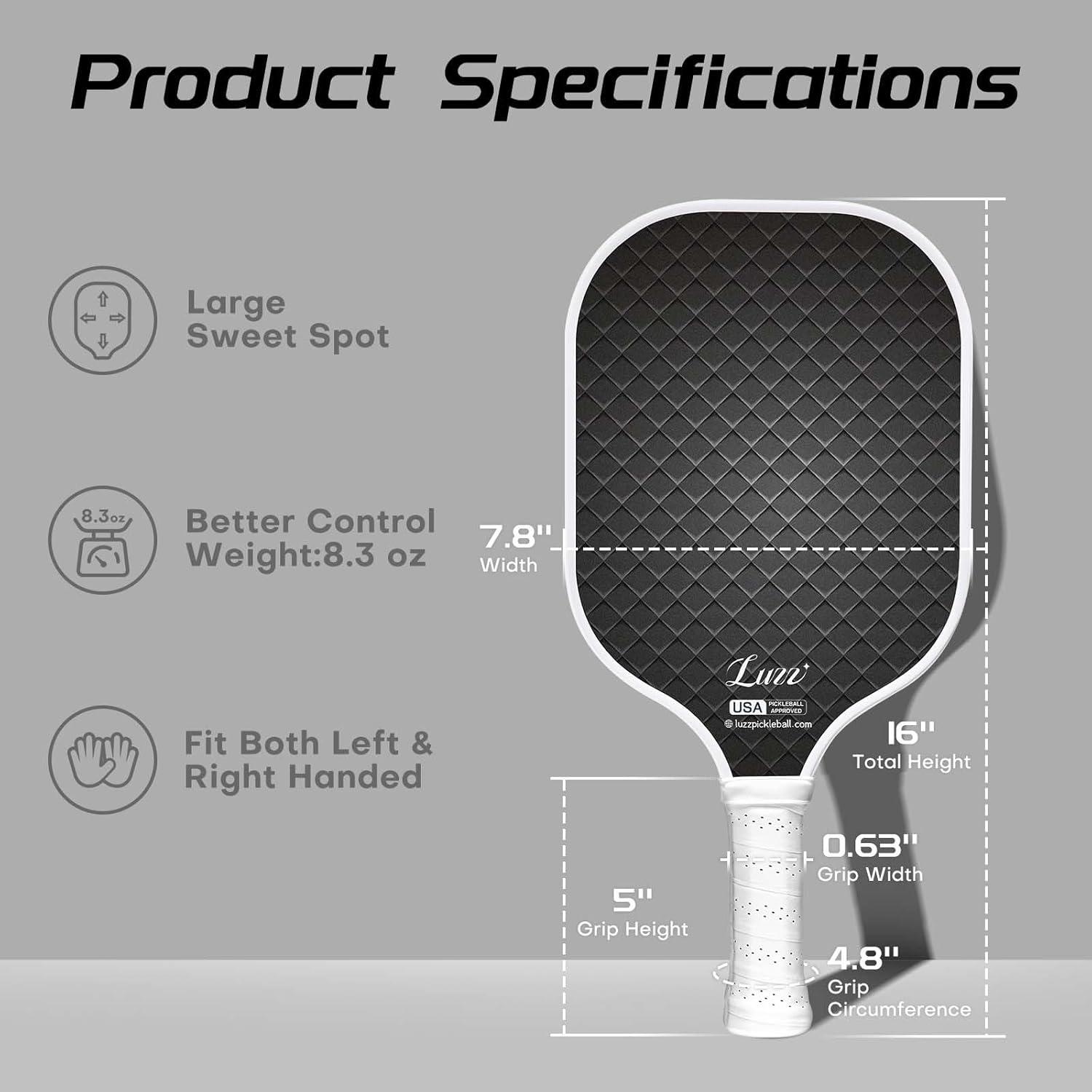 Luzz Pickleball Paddles T700 Carbon Fiber Pickleball Paddle Sandblasted Surface with Honeycomb Core Pickle Ball Rackets for Ultimate Spin & Control