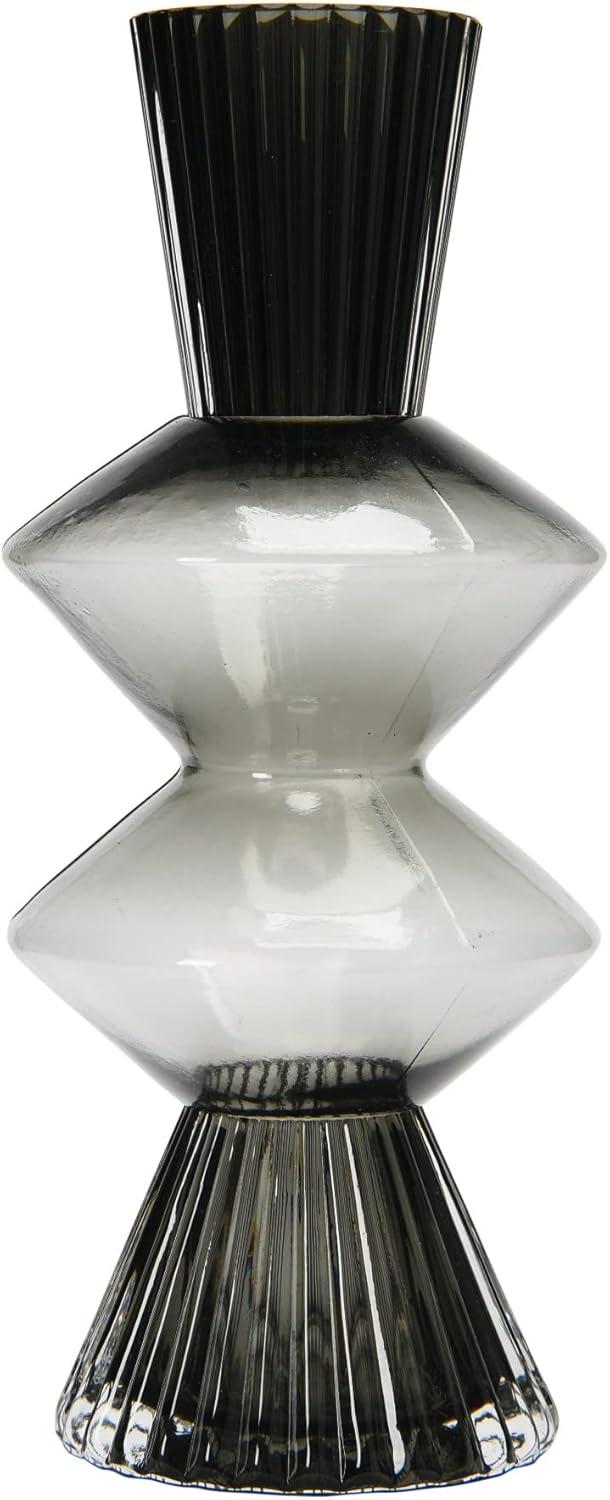 Elegant Fluted Glass Decorative Vase, 10" Smoke Finish