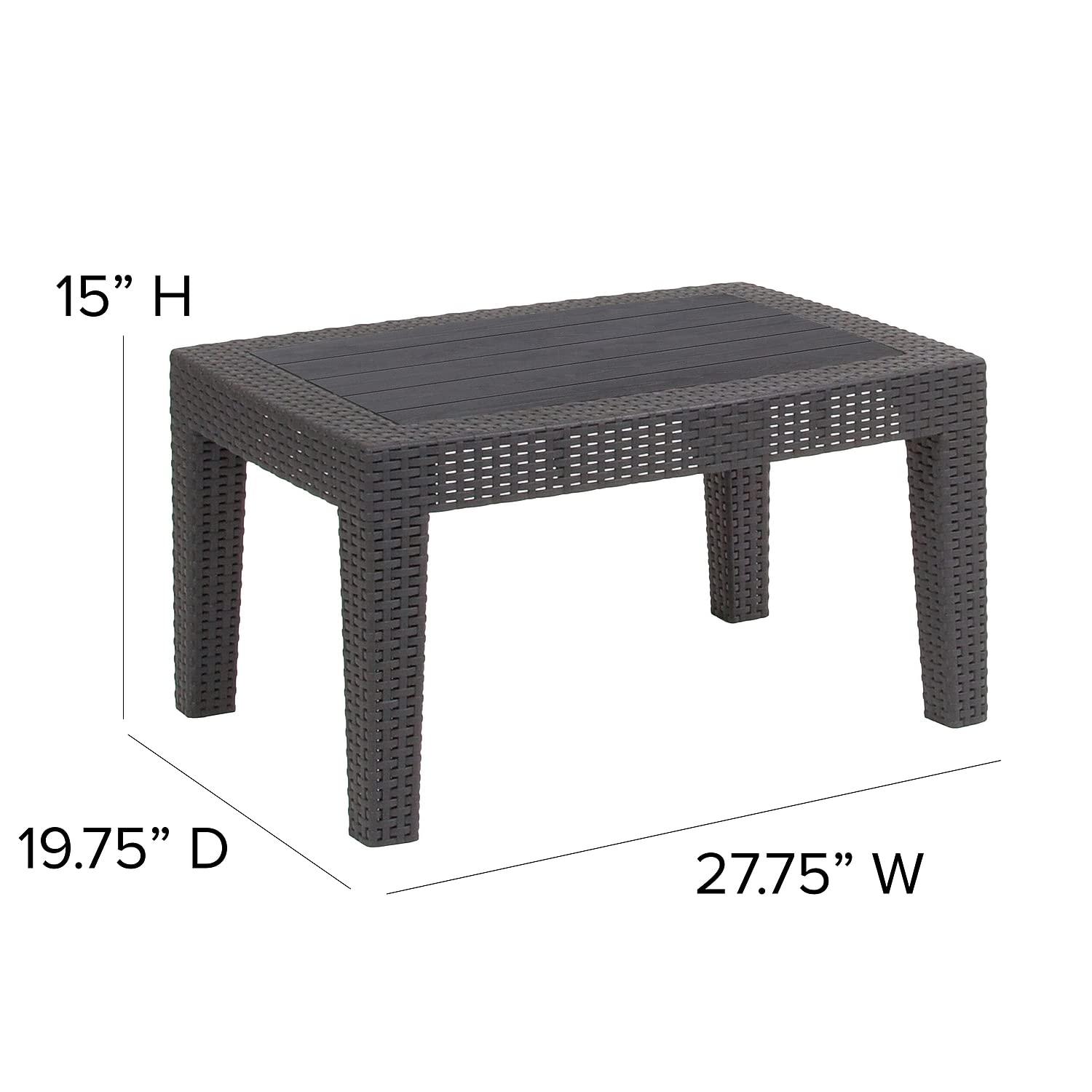 Merrick Lane 4 Piece Dark Gray Faux Rattan Patio Furniture Set with 2 Chairs and Sofa with Removable Light Gray Cushions and Table
