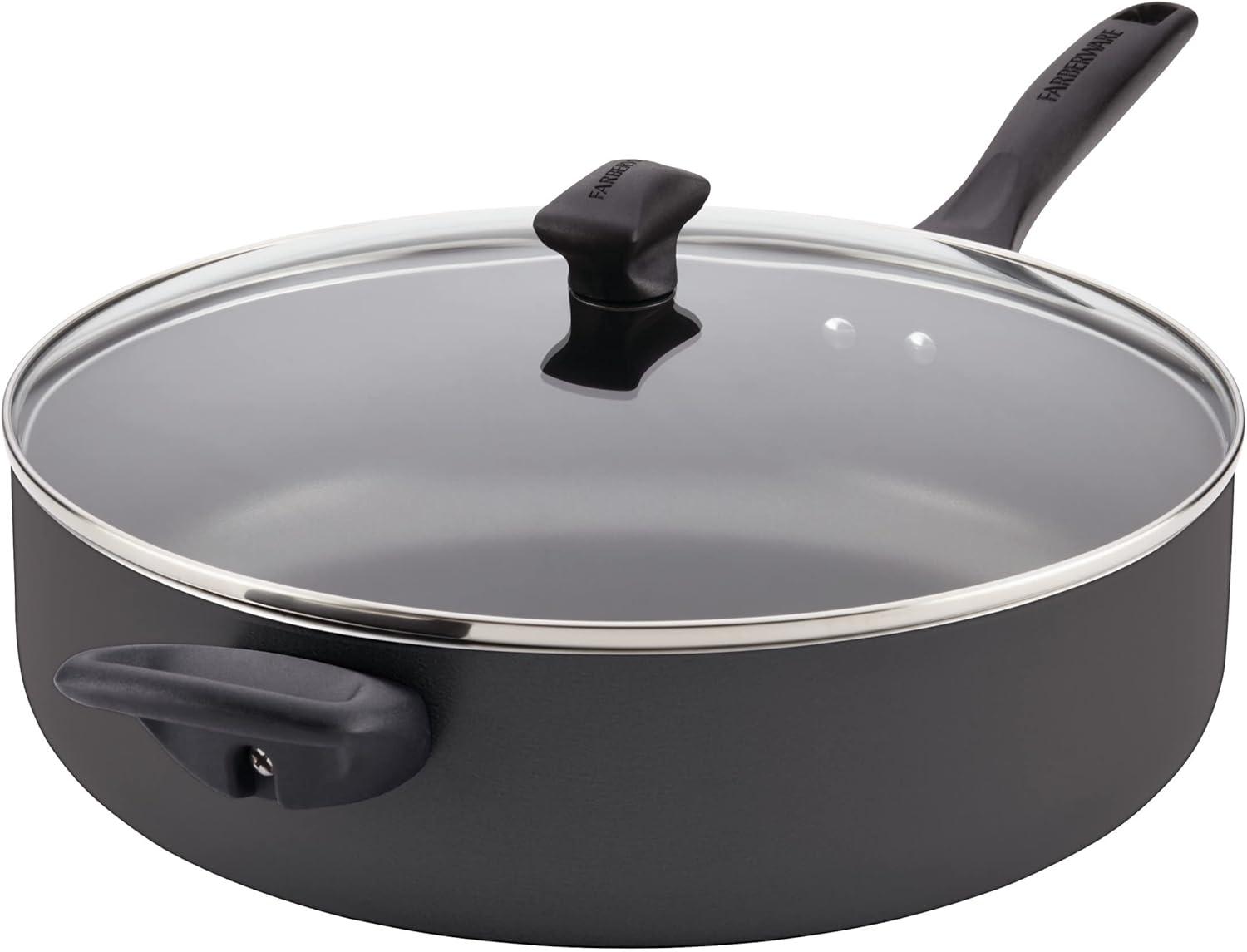 Farberware Dishwasher Safe Nonstick Jumbo Cooker with Lid and Helper Handle, 6 Quart, Black