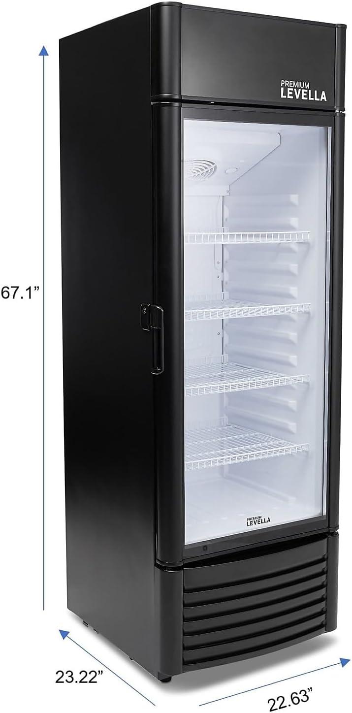 Premium Levella 9.0 cu ft 1-Glass Door Commercial Refrigerator, Matte Black