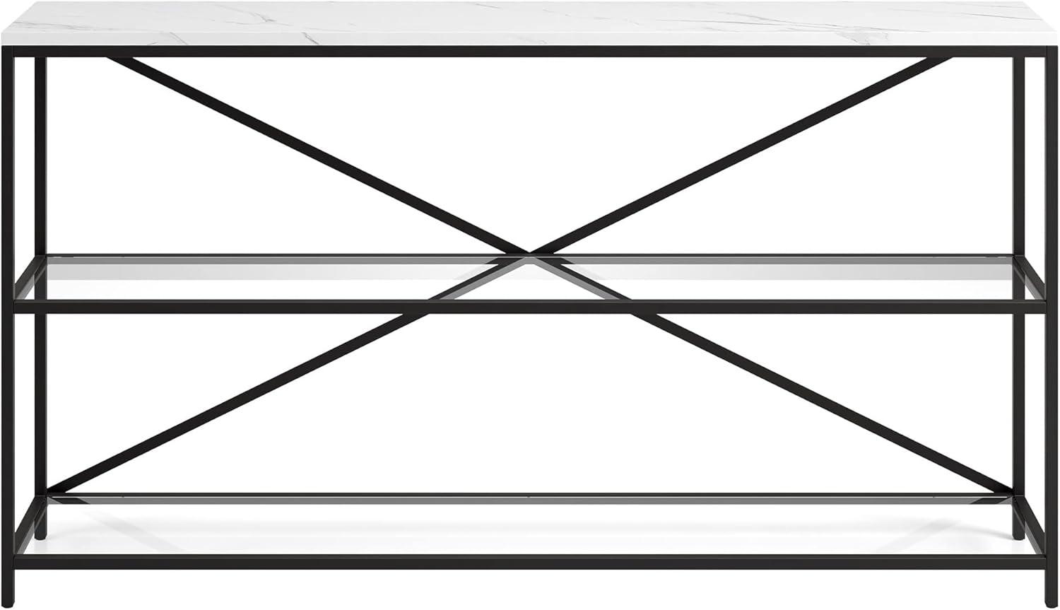 Evelyn&Zoe Fionn 55" Wide Rectangular Console Table with Faux Marble Top, Blackened Bronze
