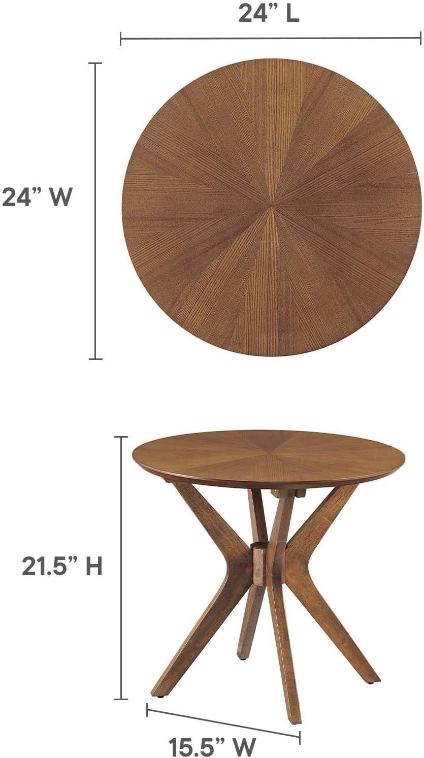 Walnut Mid-Century Modern Round Wood Side Table