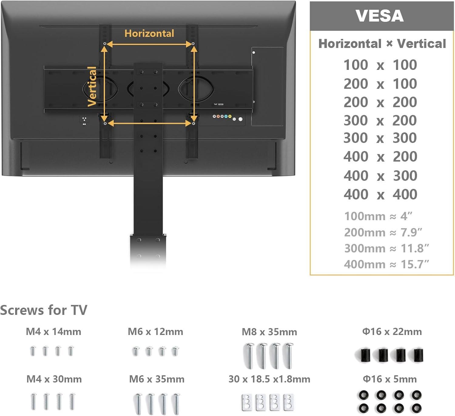 TAVR Universal Floor TV Stand Base for 32-75 Inch TVs up to 110 Lbs with Swivel Height Adjustable Mount, Black Tempered Glass Base for Media Storage and Space Saving