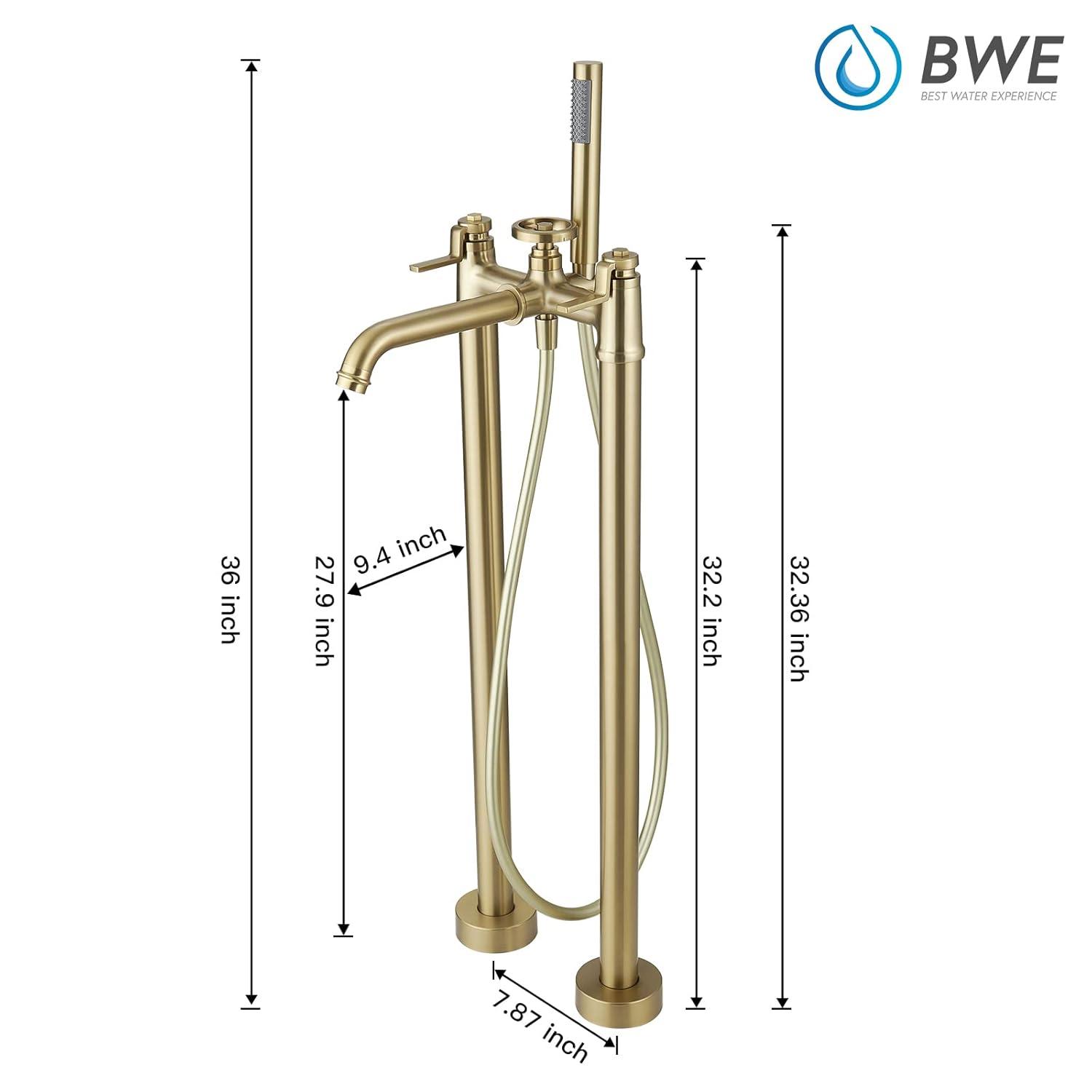 Brushed Gold Solid Brass Freestanding Bathtub Faucet with Handheld Shower