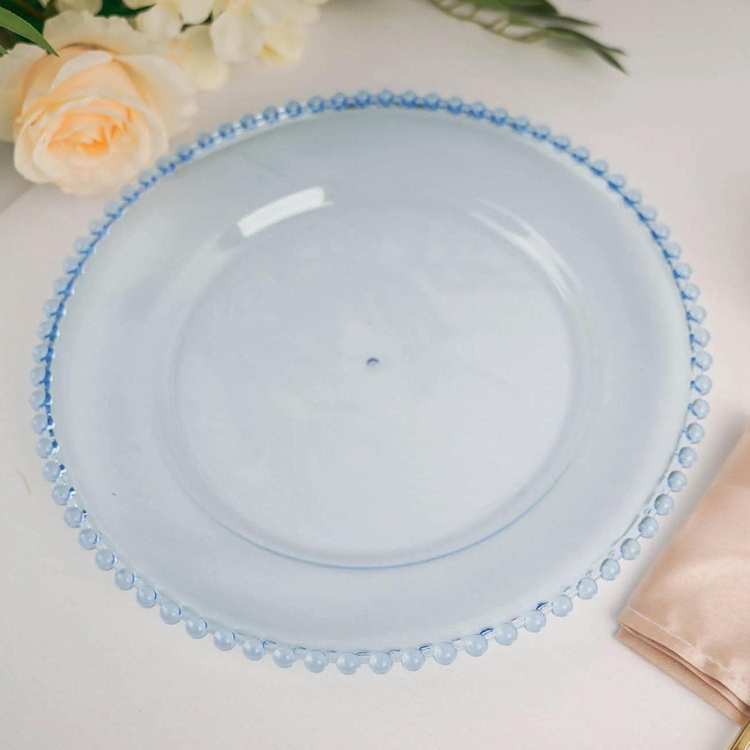 Efavormart 6 Pack 12" Clear Blue Acrylic Round Charger Plates With Beaded Rim Dinner Charger Plates