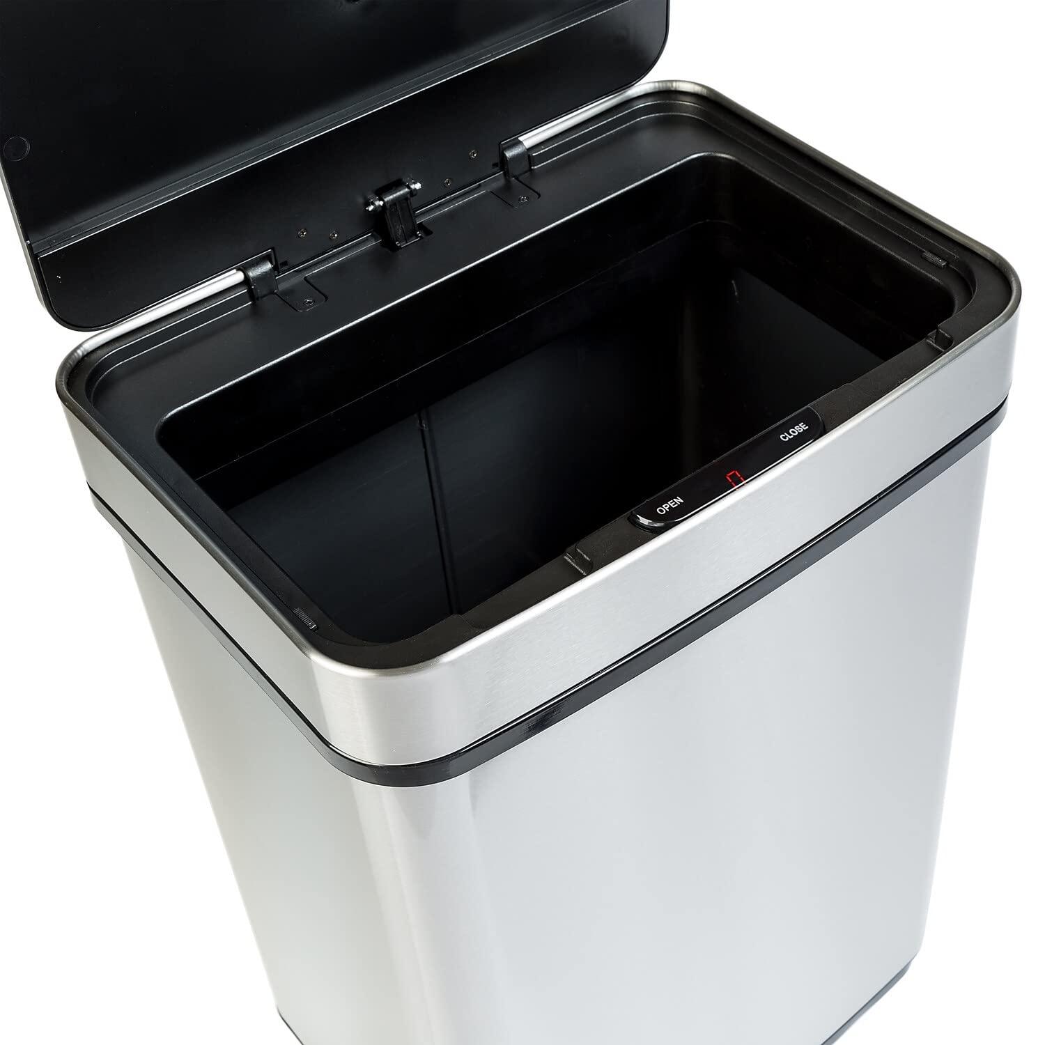 Honey-Can-Do 13.2 Gallon Indoor Touchless Kitchen Trash Can, Stainless Steel