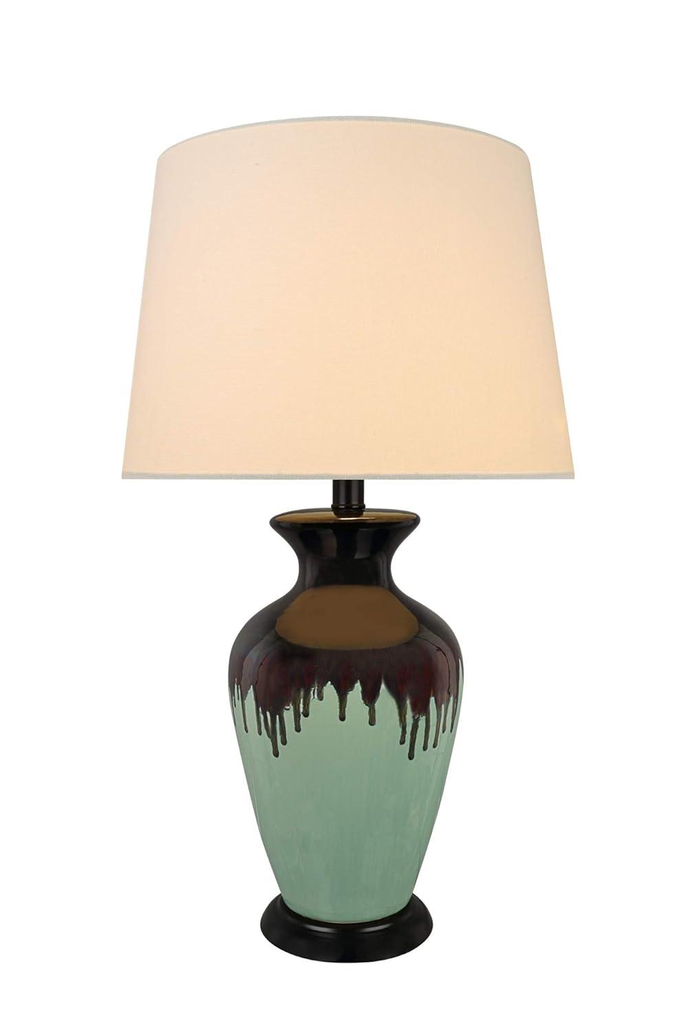 Aspen Creative 40221-11, 26-1/2" High Transitional Glazed Ceramic Table Lamp, Dark Brown and Light Green with Hardback Empire Lamp Shade, 14" Wide