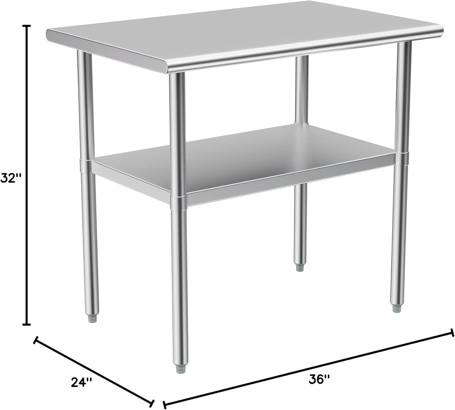 24-Inch Polished Stainless Steel Kitchen Prep Table with Adjustable Shelf