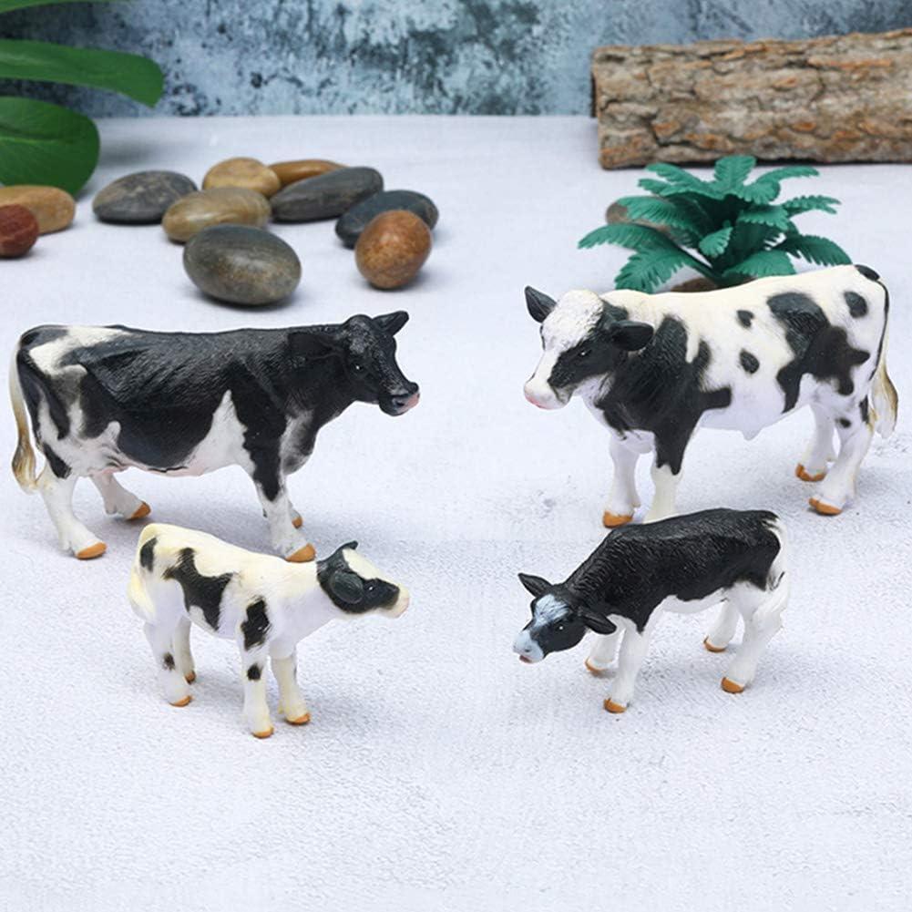 Realistic Farm Cow Model Figures Toy Set, 4pcs Cow Statues Family Figurines Collection Playset, Farm Meadows Pasture Preschool Educational Learn Cognitive Toys