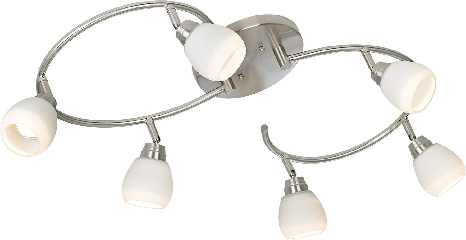 Pro Track Mini S-Wave 6-Head LED Ceiling Track Light Fixture Kit Spot Light GU10 Brushed Nickel Finish White Glass Mid Century Modern Kitchen 38" Wide