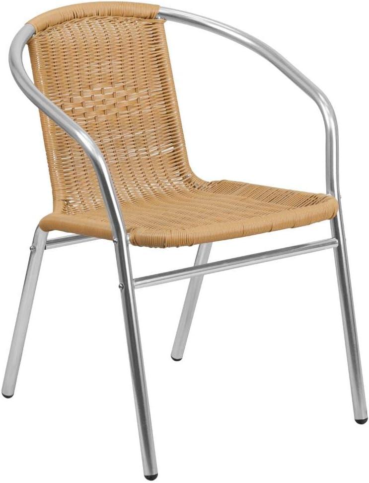 Flash Furniture Lila 27.5'' Square Aluminum Indoor-Outdoor Table Set with 2 Beige Rattan Chairs