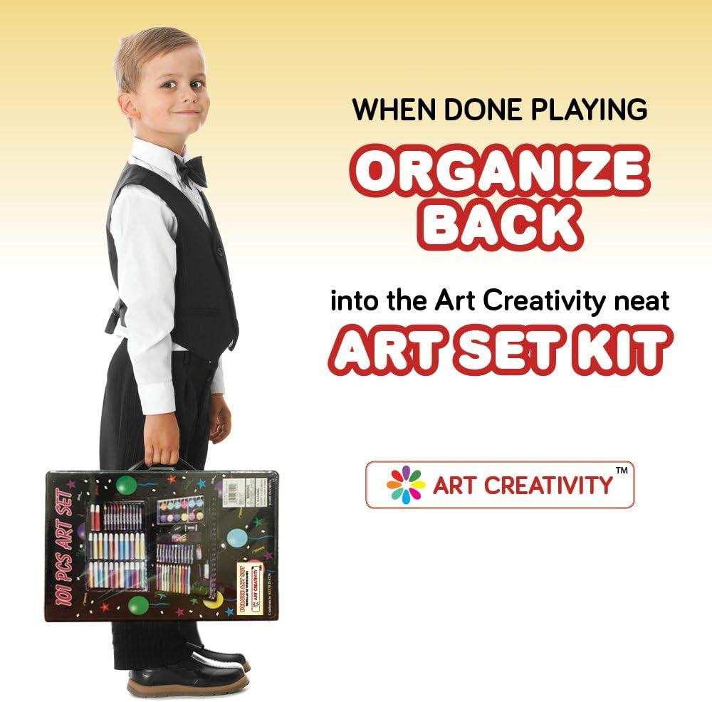 ArtCreativity Deluxe Art Set For Kids - Ideal Beginner Artist Kit Includes 101 Pieces - Watercolor, Crayons, Colored Markers, Color Pencils and More & Bonus Coloring Book