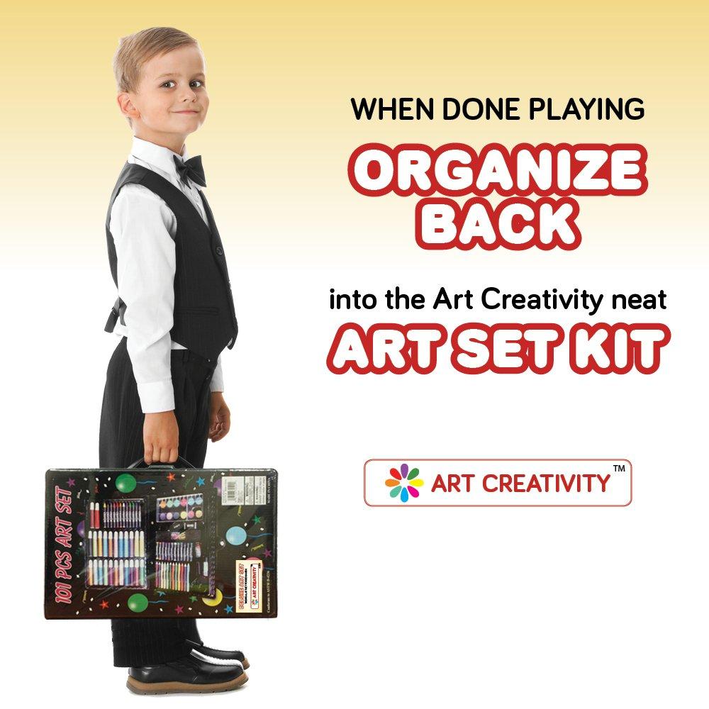 ArtCreativity Deluxe Art Set For Kids - Ideal Beginner Artist Kit Includes 101 Pieces - Watercolor, Crayons, Colored Markers, Color Pencils and More & Bonus Coloring Book