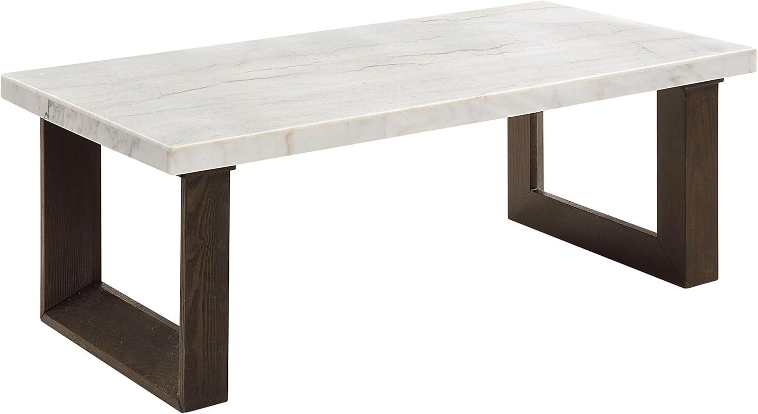 Edwyn 48'' White Marble Top and Brown Wood Coffee Table