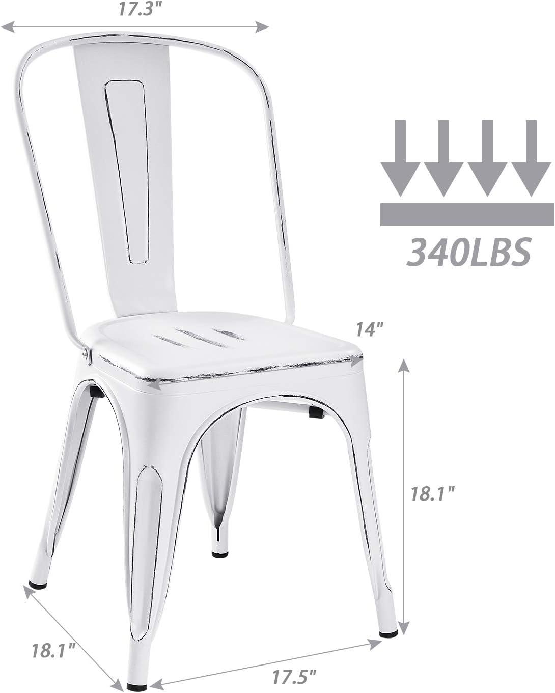 SOLEGGIATA Metal Dining Chairs Set of 4 White Metal Kitchen Chairs Stackable Bistro Chairs for Kitchen,Cafe,Dining Room,and Outdoor Use Vintage Cloud White Color