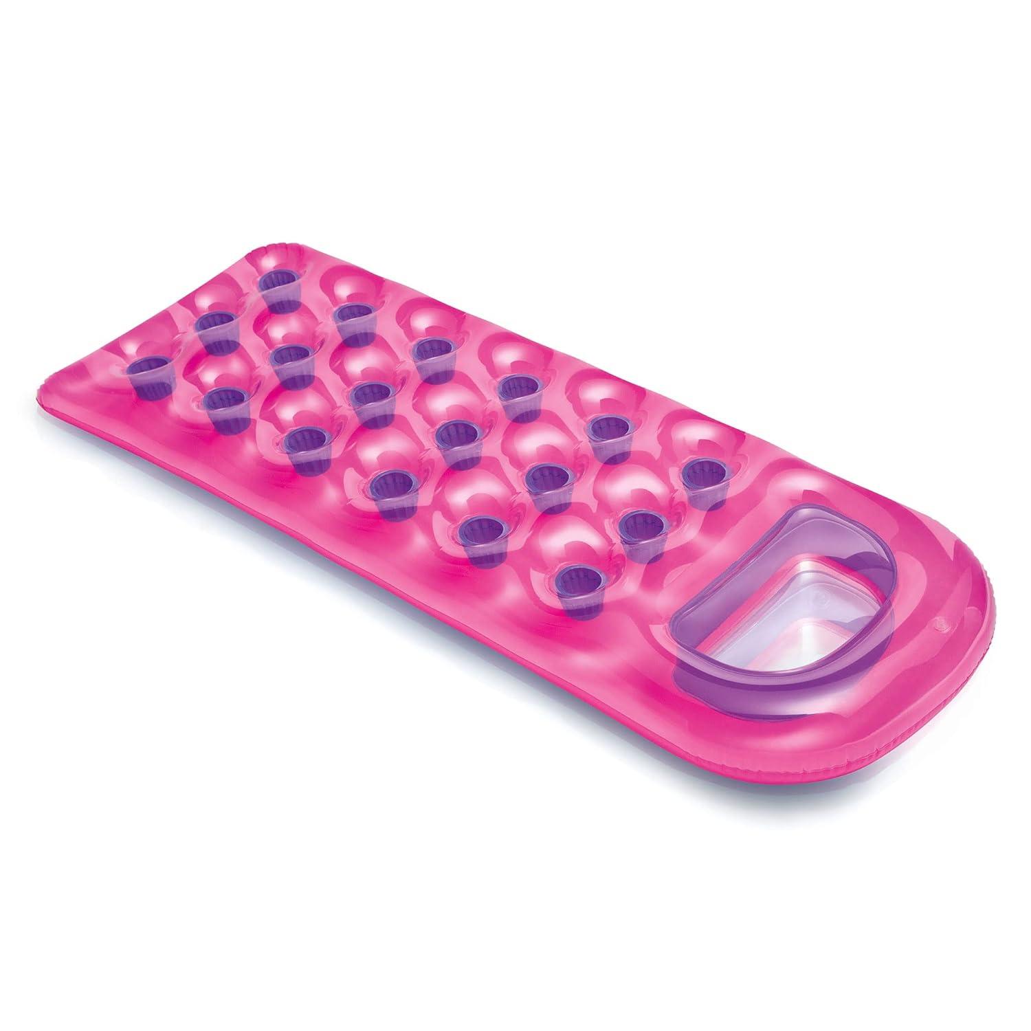 Intex Suntanner 18 Pocket Single Person Inflatable Swimming Pool Beach Lounge Floating Raft with Pillow and Cupholders, Color May Vary