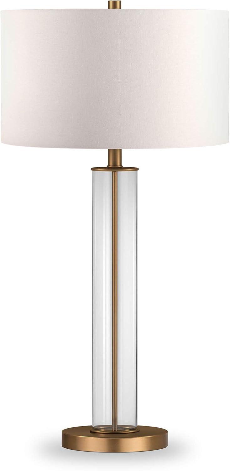 Evelyn&Zoe 29" Traditional Clear Glass Table Lamp with White Drum Linen Shade