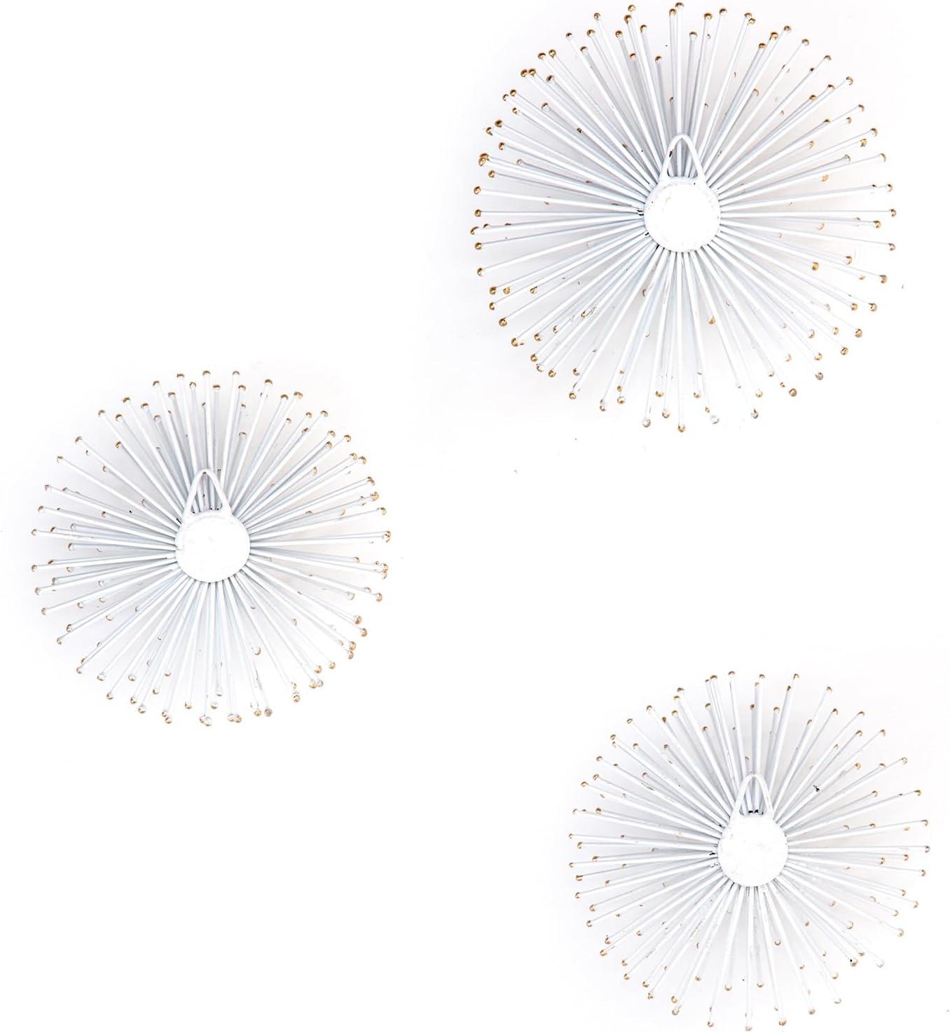 Brewster (Set of 3) Dande White Starburst Metal Wall Arts: Iron Sculptures, Modern Décor