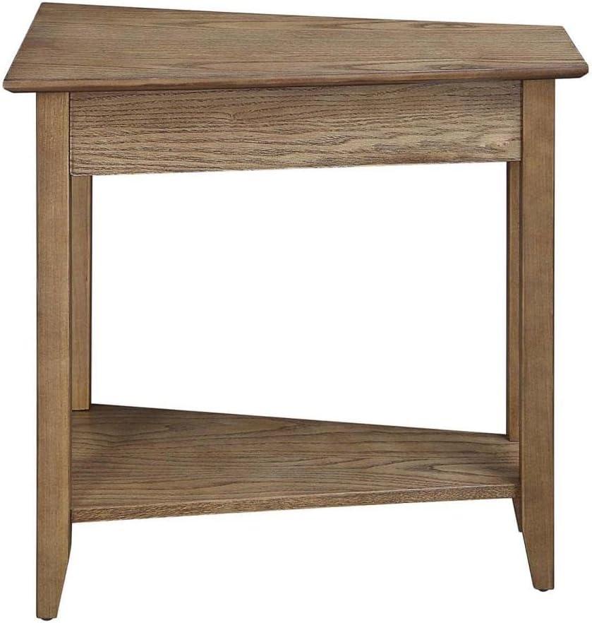 Driftwood Triangular Wood End Table with Shelf, 24" x 16" x 24"