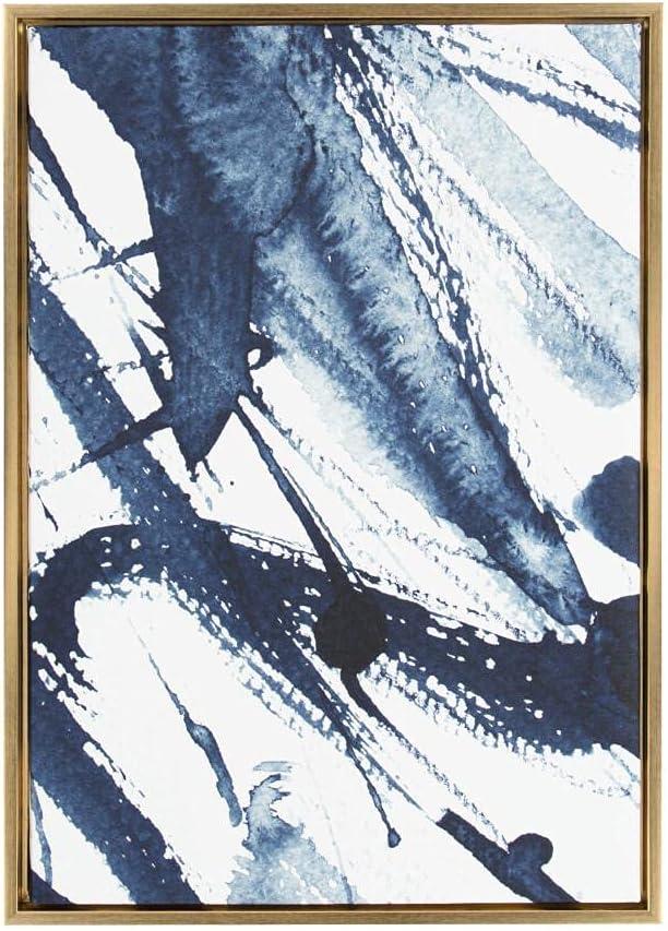 Kate & Laurel All Things Decor 23"x33" Sylvie Indigo Watercolor Framed Wall Art by Amy Peterson Gold Modern Blue Abstract Wall Art