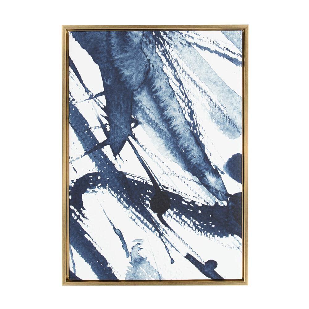 Kate & Laurel All Things Decor 23"x33" Sylvie Indigo Watercolor Framed Wall Art by Amy Peterson Gold Modern Blue Abstract Wall Art