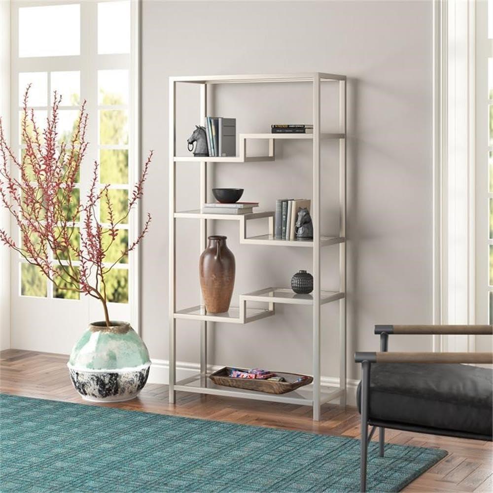 Evelyn&Zoe Johann 68" Tall Rectangular Bookcase, Satin Nickel