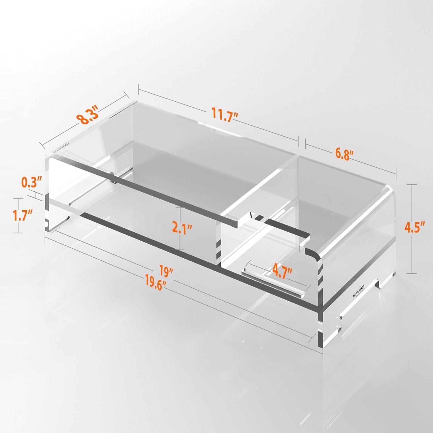 Clear Acrylic 2-Tier Monitor Stand Riser with Storage