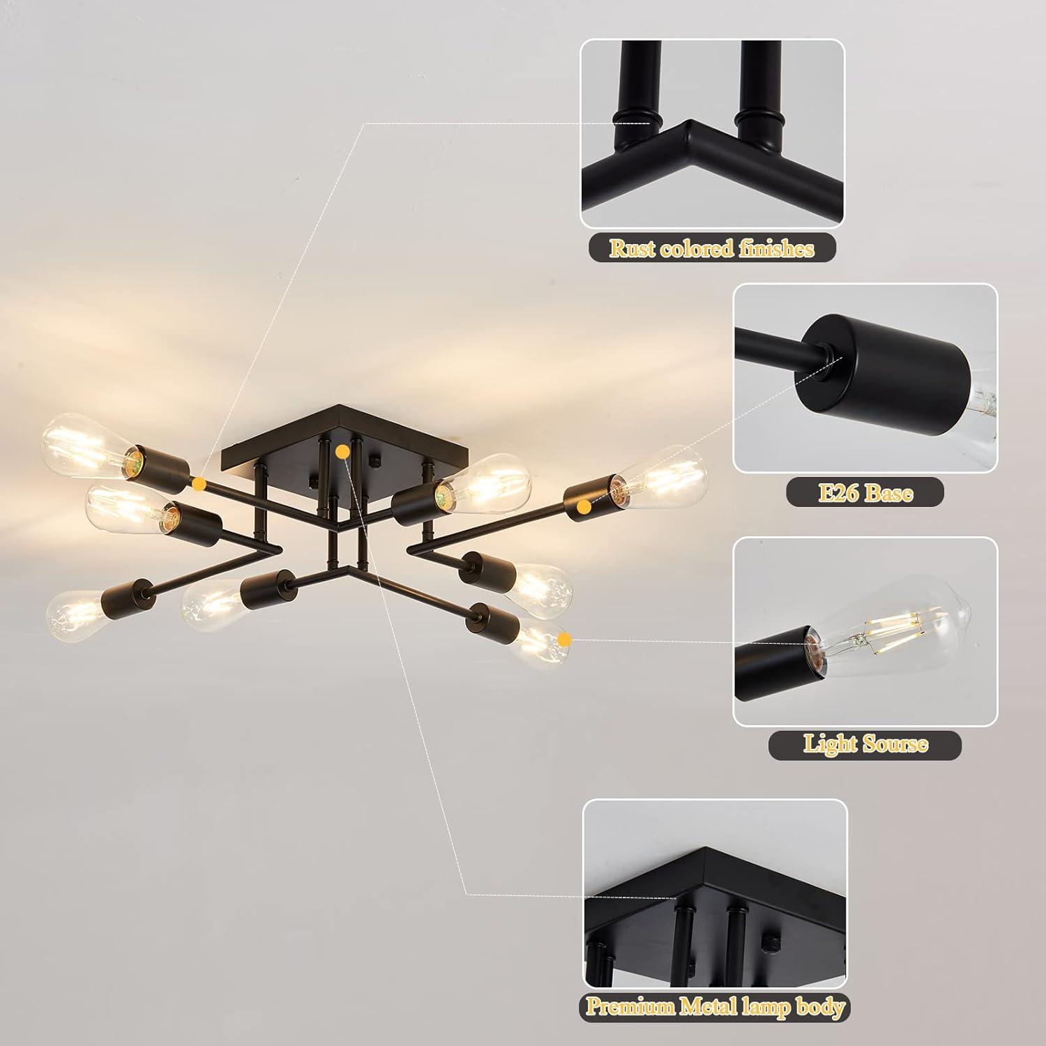 Aiwen 8 Lights Metal Sputnik Semi Flush Mount Ceiling Lamp Modern Home Decoration Light Fixture