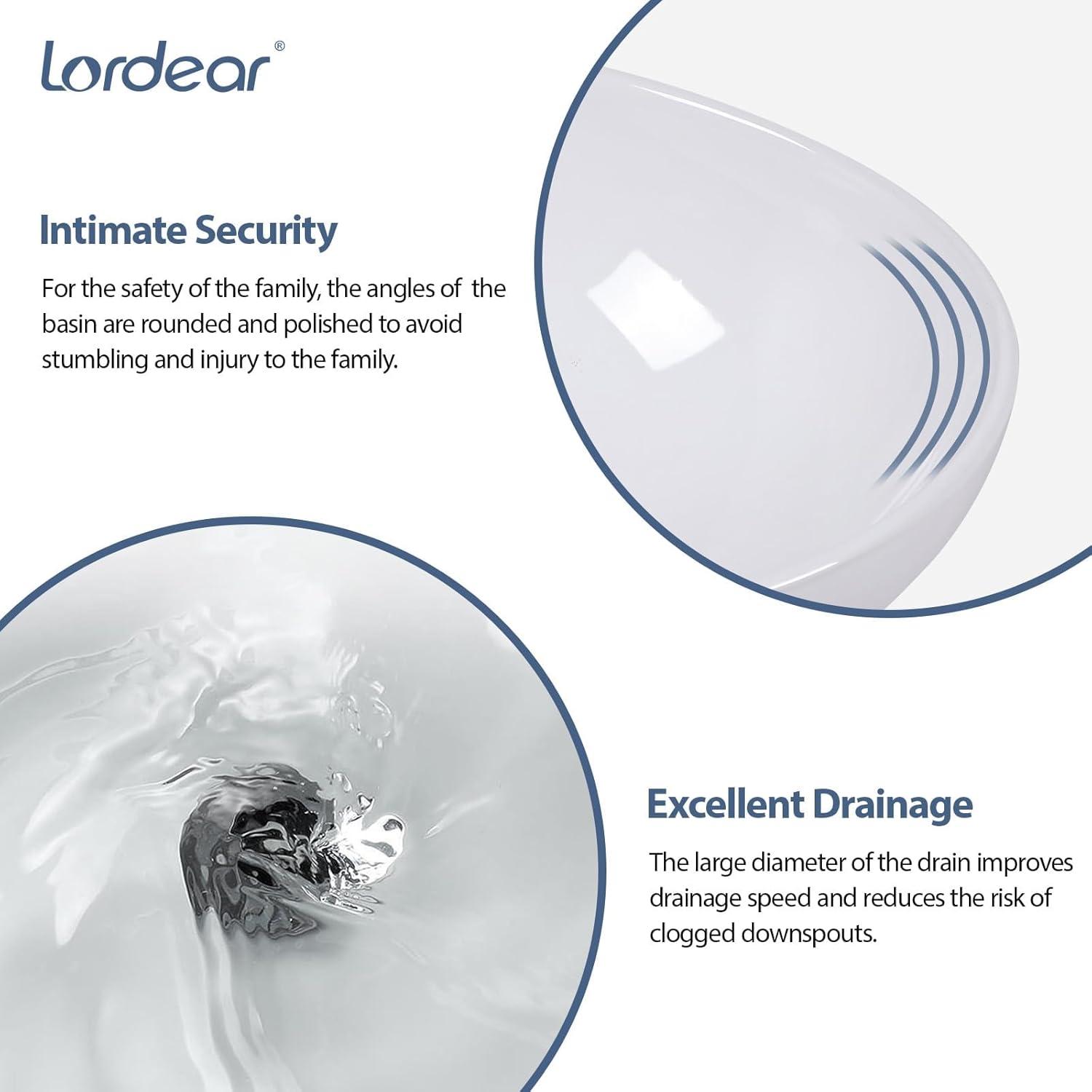 Lordear 16" x 13" Oval Vessel Bathroom Sink White Bathroom Sink Ceramic Above Counter Sink Egg Shape Bowl LMP18003