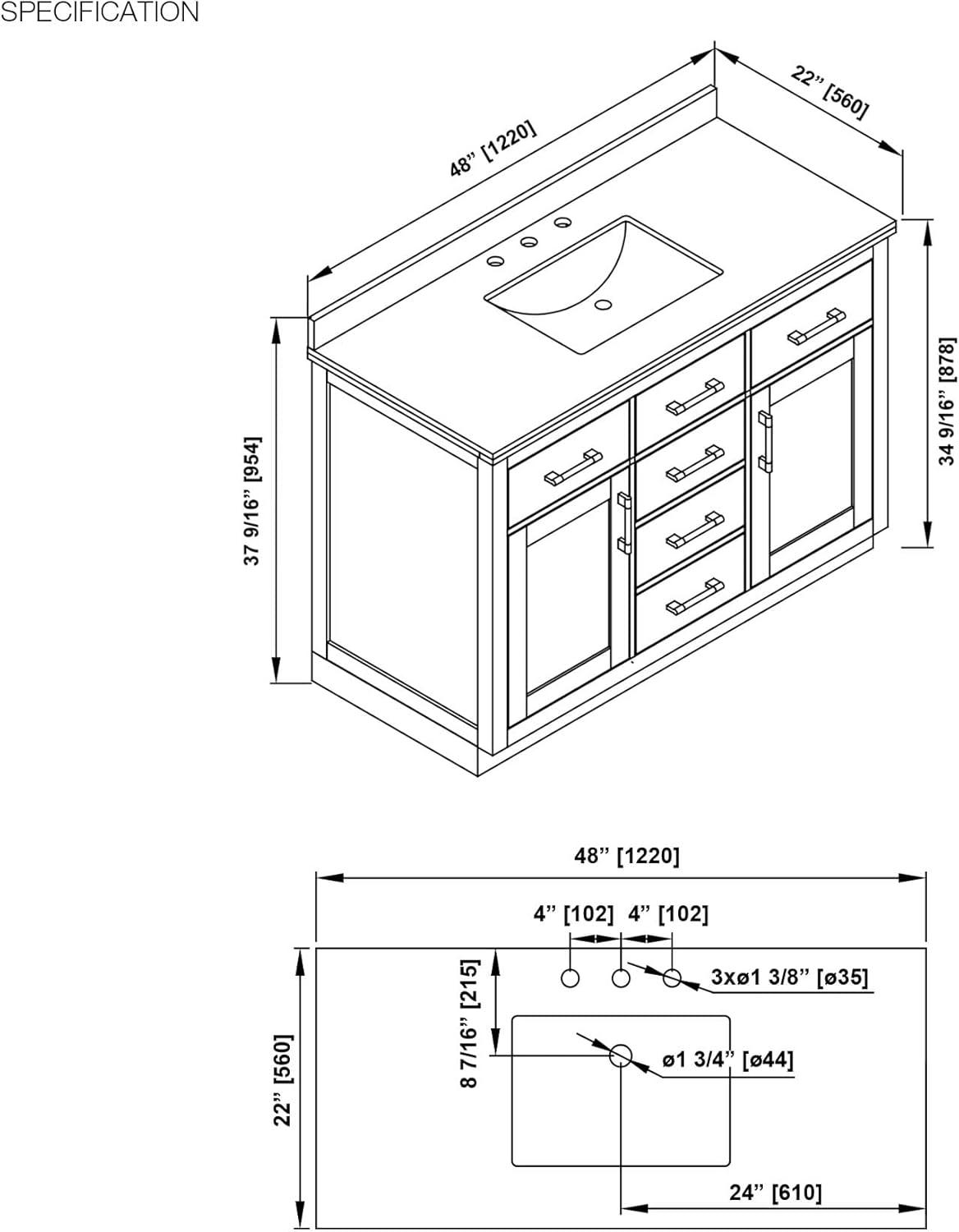 OVE Decors Bailey 48" Single Bathroom Vanity Set with Premium Countertop