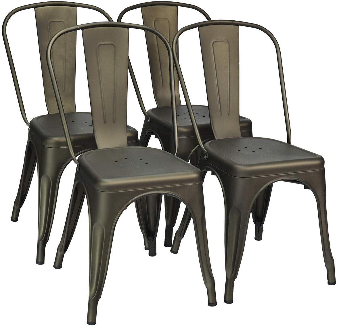 Set of 4 Gunmetal Modern Metal Side Chairs with Rubber Feet