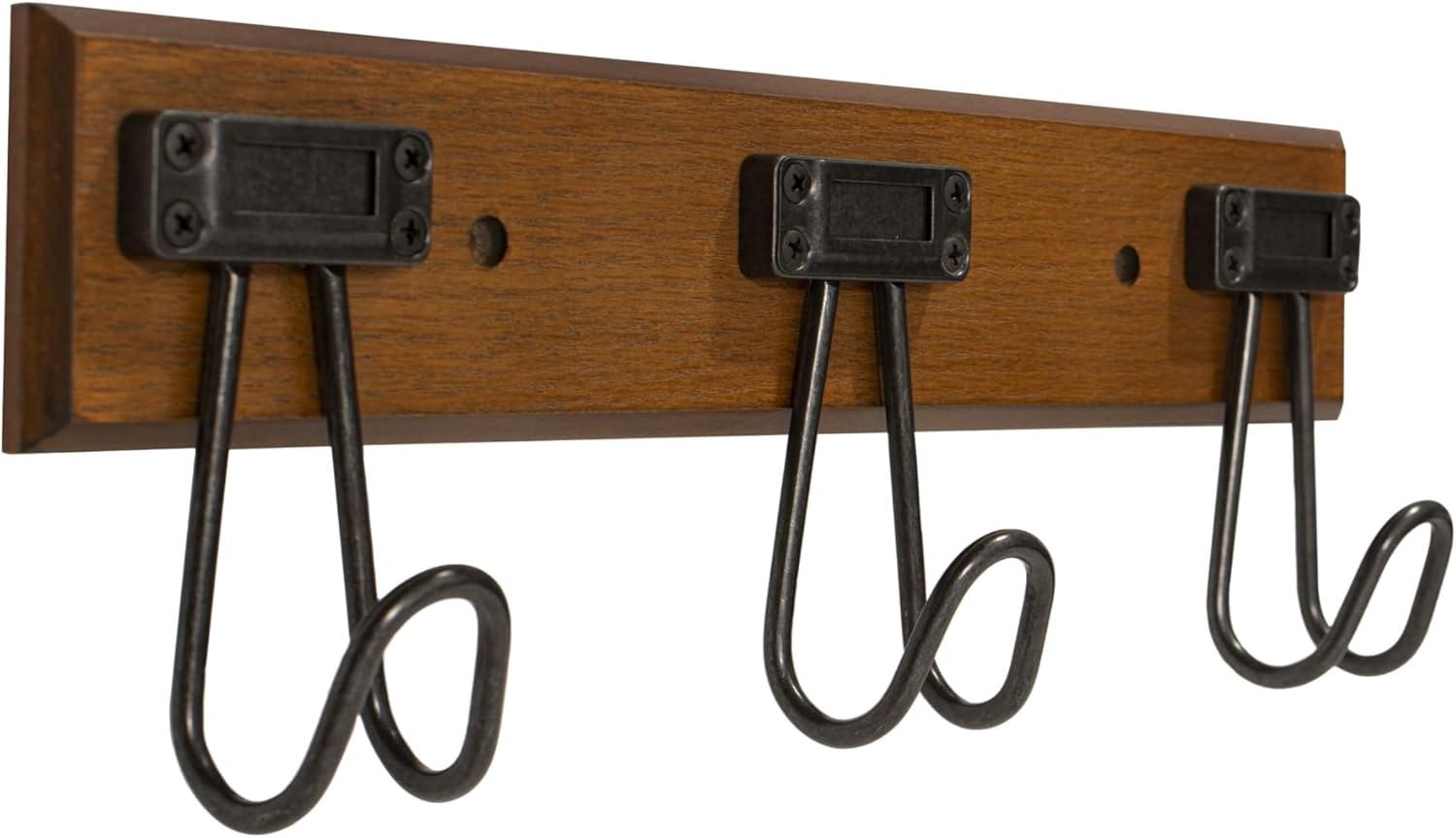 Grazio 3 - FantasHome 16” Label Wall Mounted Hook Rack with 3 Hooks – Brown/Black