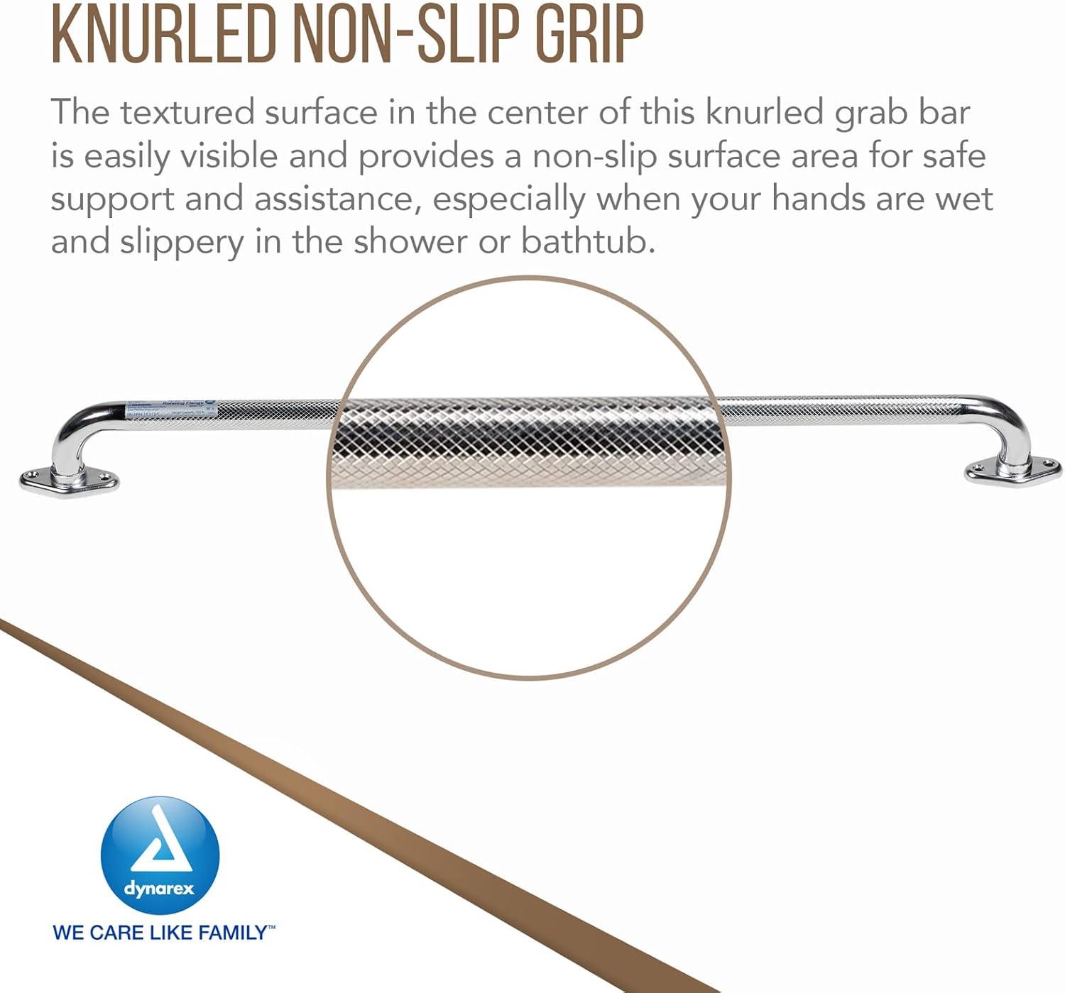 Dynarex Rotating Flange Knurled Grab Bar-24 Inch, Stainless Steel with Textured, Non-Slip Center of The Safety Rail, Weight Capacity of 300 Pounds, Silver, 1-Rotating Flange Knurled Grab Bar-24 inch