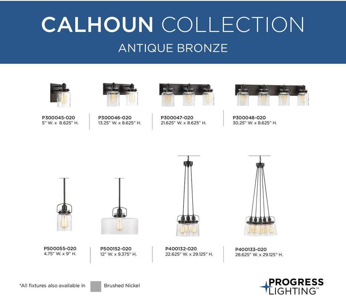 Progress Lighting Calhoun 3-Light Bath Vanity, Steel, Antique Bronze, Clear Glass Shade