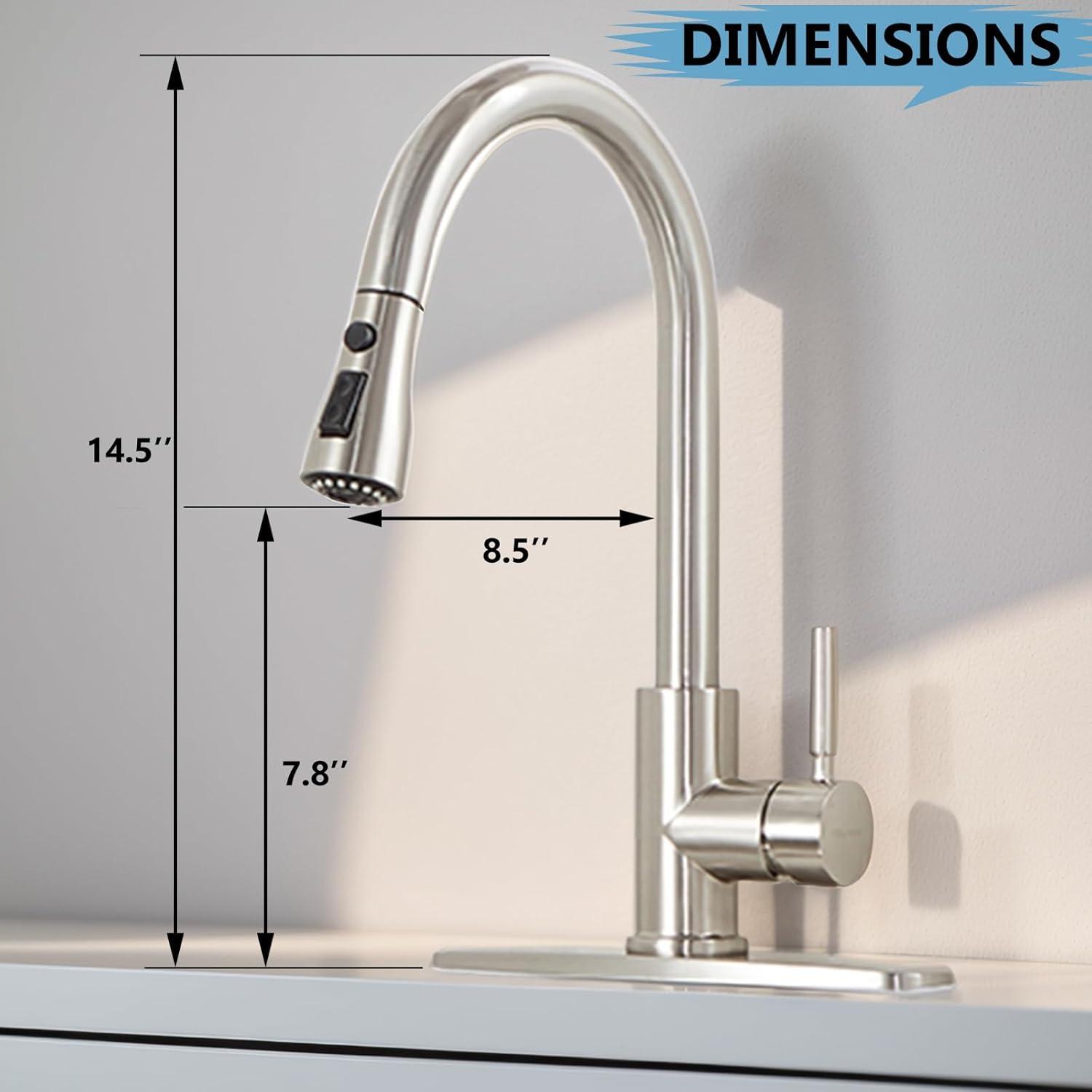 Single Handle High Arc Brushed Nickel Pull Out Kitchen Faucet, Pull Down Sprayer