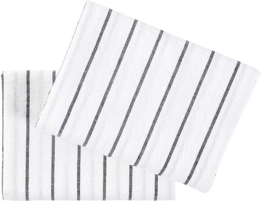 Wake In Cloud - Striped Pillow Cases, 100% Washed Cotton, Ticking Stripe Vertical Pinstripe Neutral Farmhouse, Set of 2 Pillowcases Pillow Shams Covers, Gray, Standard Size 20x26 Inches