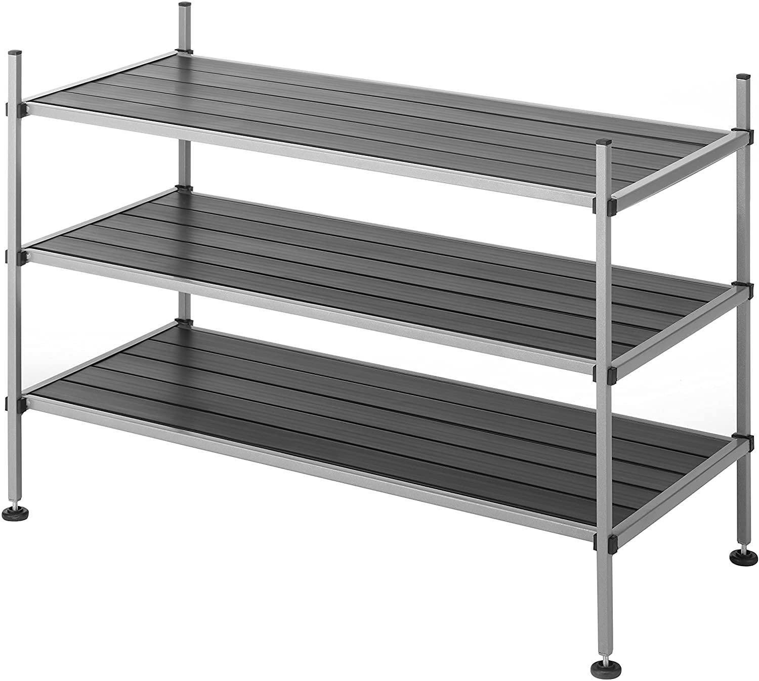 Whitmor 3-Tier Storage Shelves - Shoe Rack and Home Organizer - 12" x 25.625" x 17" - Silver Epoxy Iron Frame