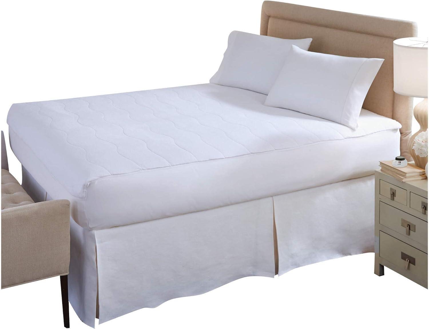 King Size White Micro-Plush Heated Mattress Pad