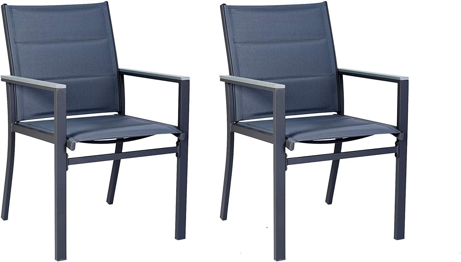 Riedhoff Set of 2 Patio Dining Chairs,Outdoor Stackable Patio Chairs with Armrests & Backrest, Grey