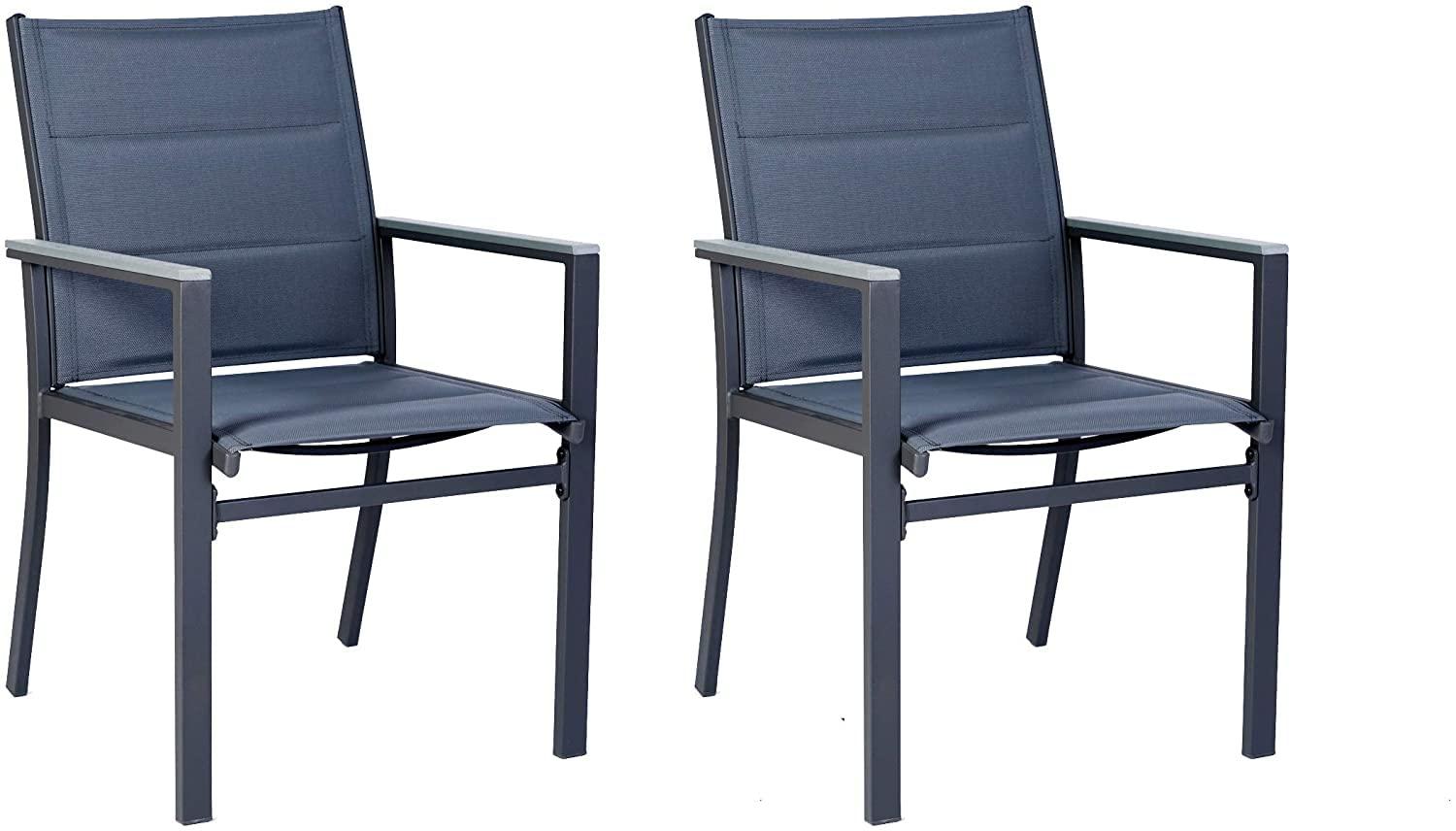 Riedhoff Set of 2 Patio Dining Chairs,Outdoor Stackable Patio Chairs with Armrests & Backrest, Grey