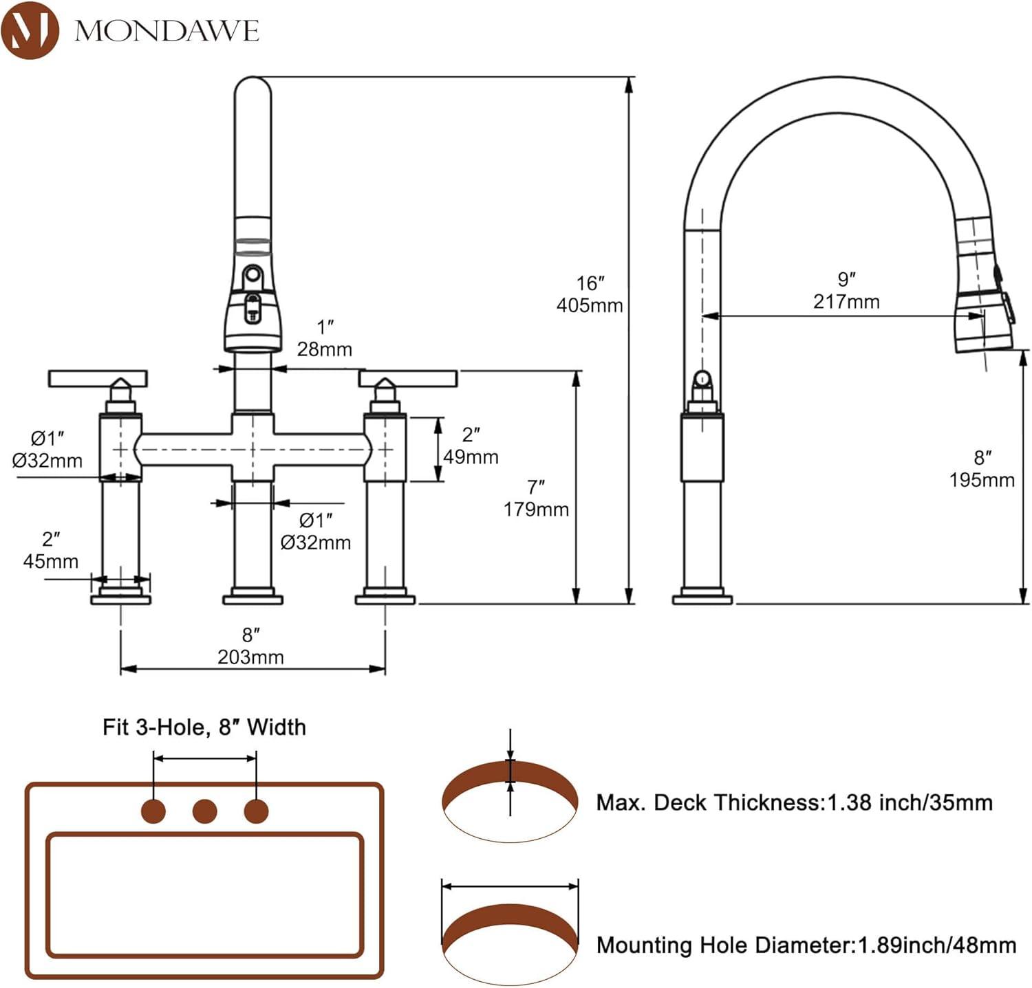 mondawe KMLT0005-WH-WF Mondawe Pull Down Kitchen Faucet