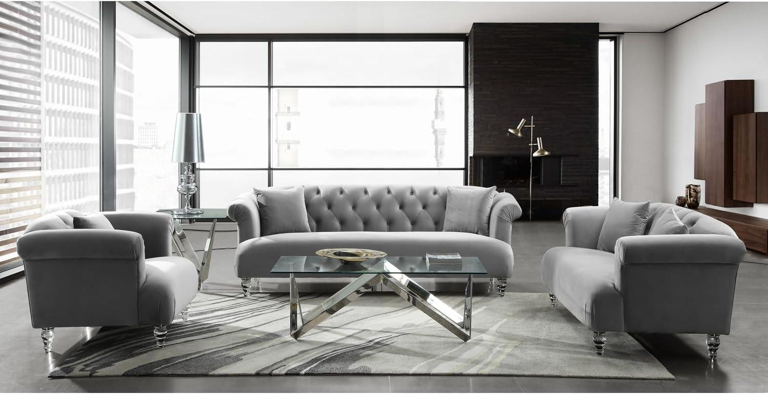 Elegance Sofa Chair in Grey Velvet with Acrylic Legs