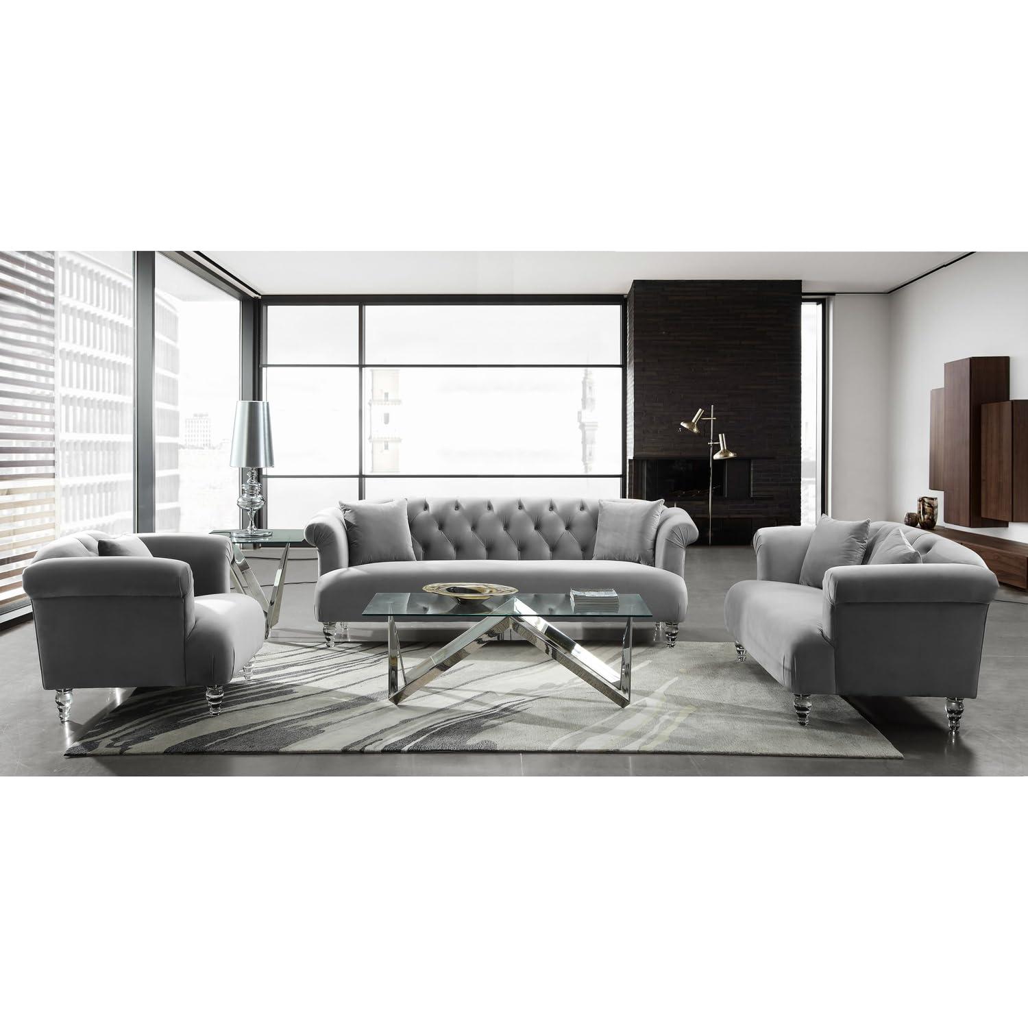 Elegance Sofa Chair in Grey Velvet with Acrylic Legs