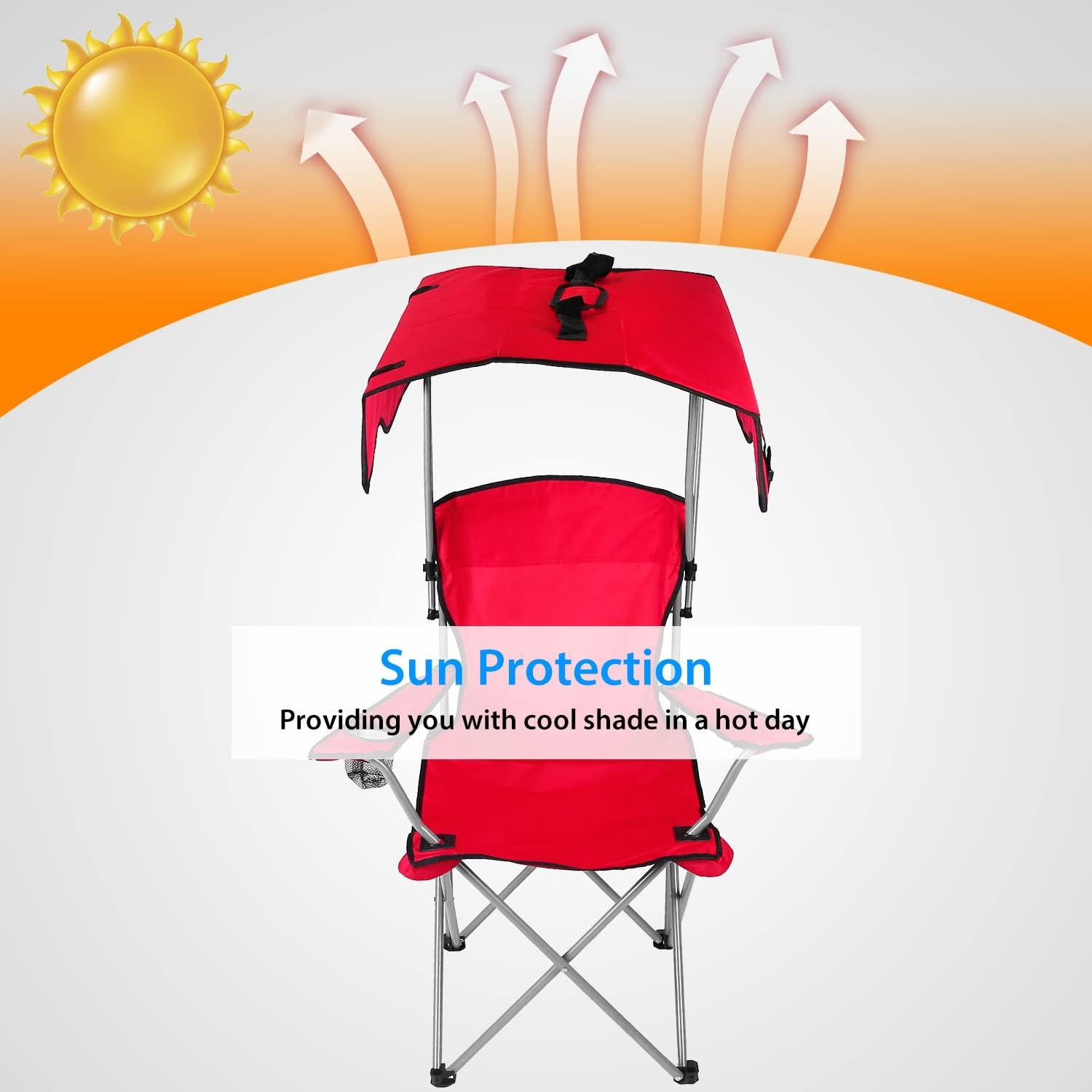 LakeForest"Foldable Beach Canopy Chair with Sun Protection, Cup Holder, and 330lbs Capacity for Outdoor Activities"Red
