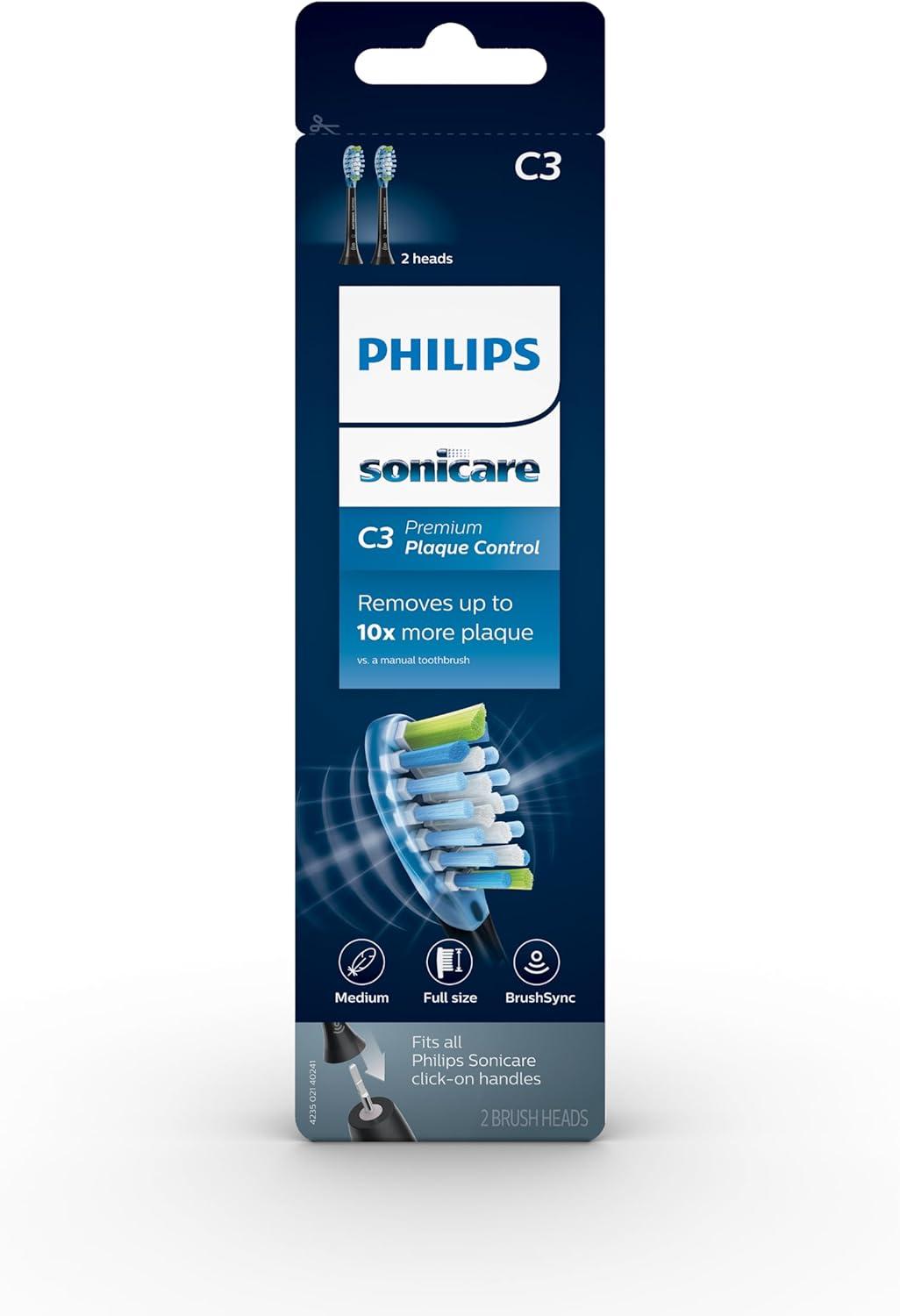 Philips Sonicare C3 Premium 2-in-1 Plaque & Whiten Replacement Electric Toothbrush Head - HX9042/95 - Black - 2pk